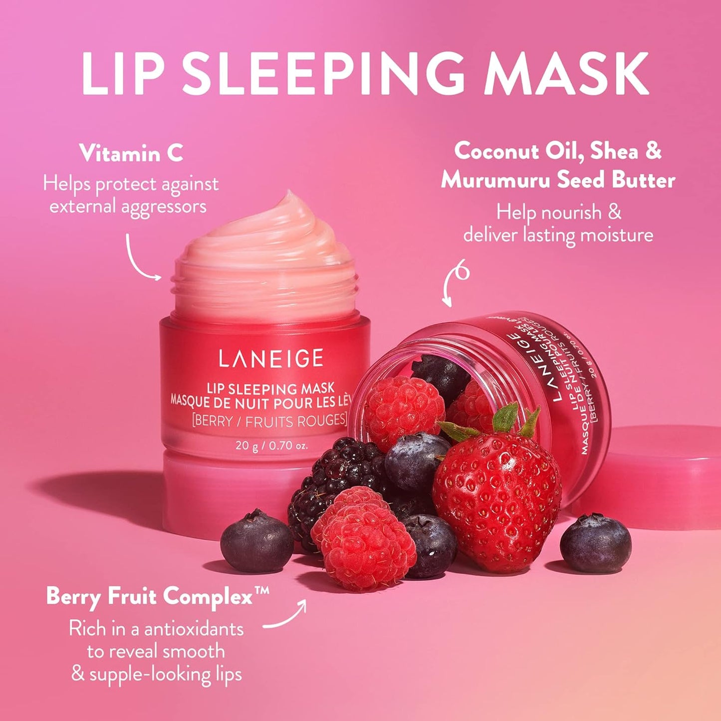 LANEIGE Lip Sleeping Mask: Nourish, Hydrate, Vitamin C, Murumuru & Shea Butter, Antioxidants, Flaky, Dry Lips Royalty’s Flame