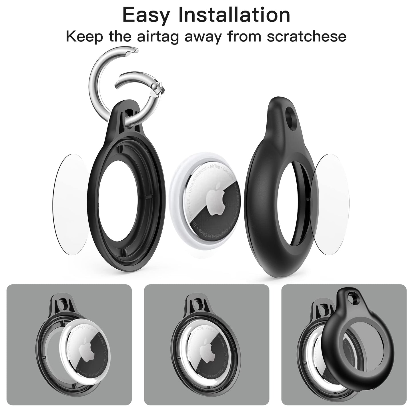 4 Pack Airtag Keychain for Apple Air Tag Holder IPX8 Waterproof Military-Grade Drop Shockproof Protective Cover Case Scratch Resistant for Pets, Dog, Keys, Cat, Luggage Royalty’s Flame