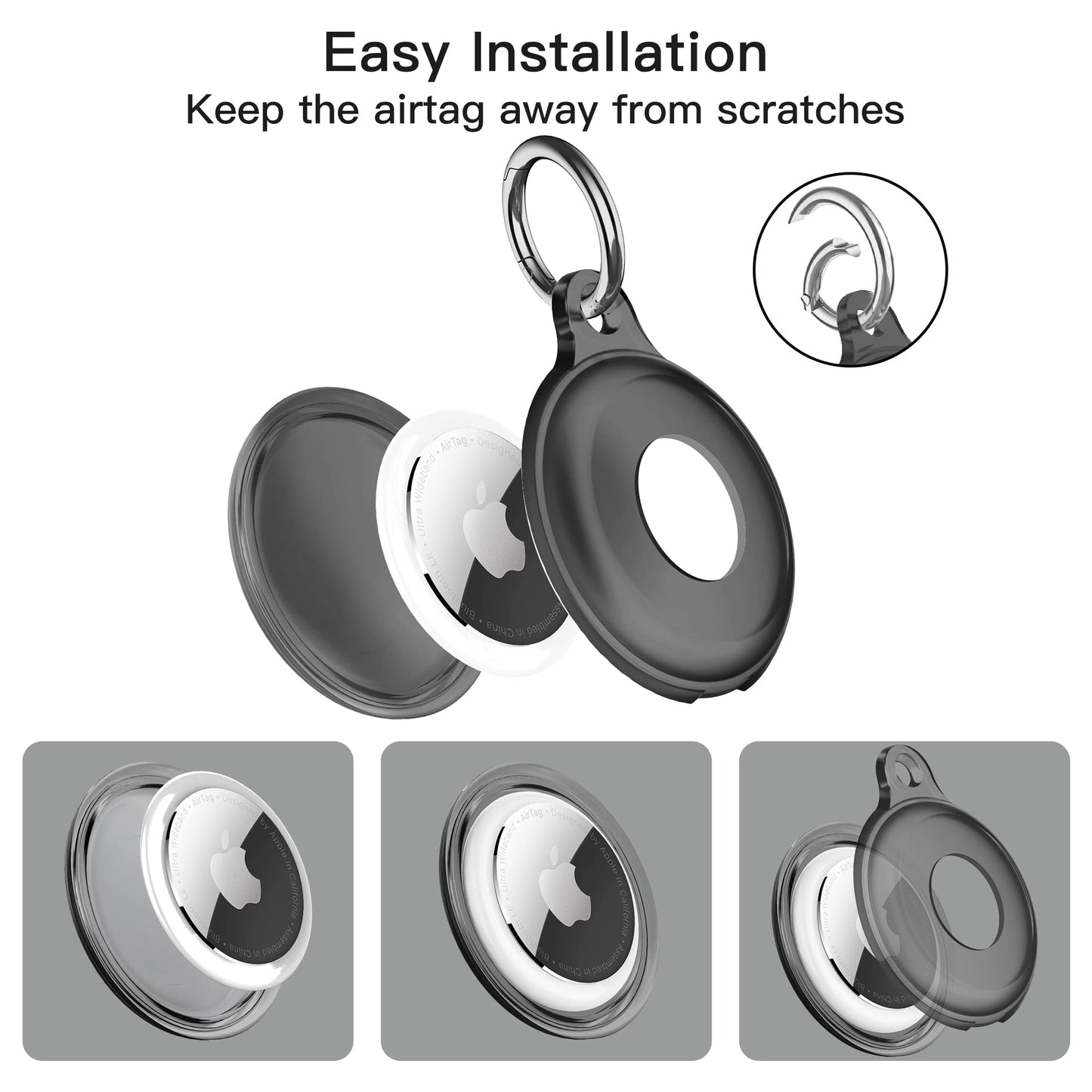 4 Pack Airtag Keychain for Apple Air Tag Holder IPX8 Waterproof Military-Grade Drop Shockproof Protective Cover Case Scratch Resistant for Pets, Dog, Keys, Cat, Luggage Royalty’s Flame