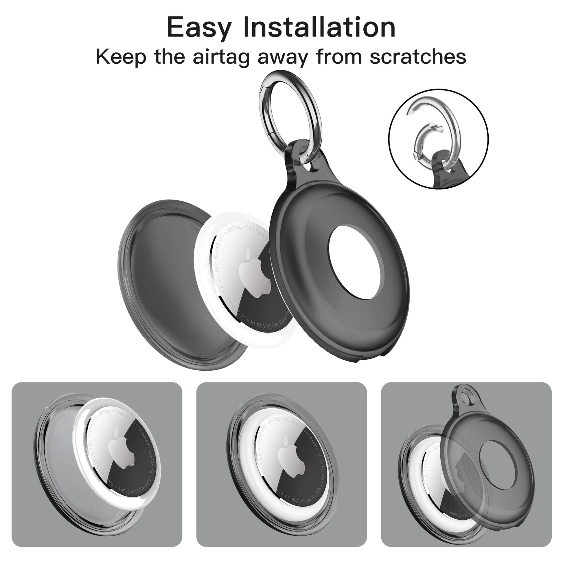 4 Pack Airtag Keychain for Apple Air Tag Holder IPX8 Waterproof Military-Grade Drop Shockproof Protective Cover Case Scratch Resistant for Pets, Dog, Keys, Cat, Luggage Royalty’s Flame