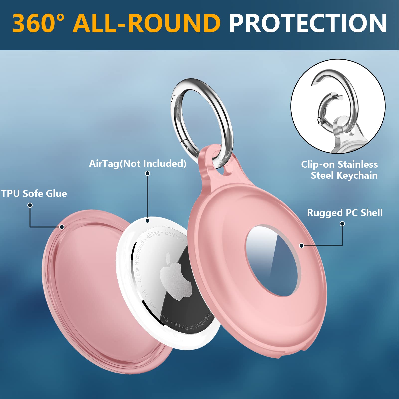 4 Pack Airtag Keychain for Apple Air Tag Holder IPX8 Waterproof Military-Grade Drop Shockproof Protective Cover Case Scratch Resistant for Pets, Dog, Keys, Cat, Luggage Royalty’s Flame