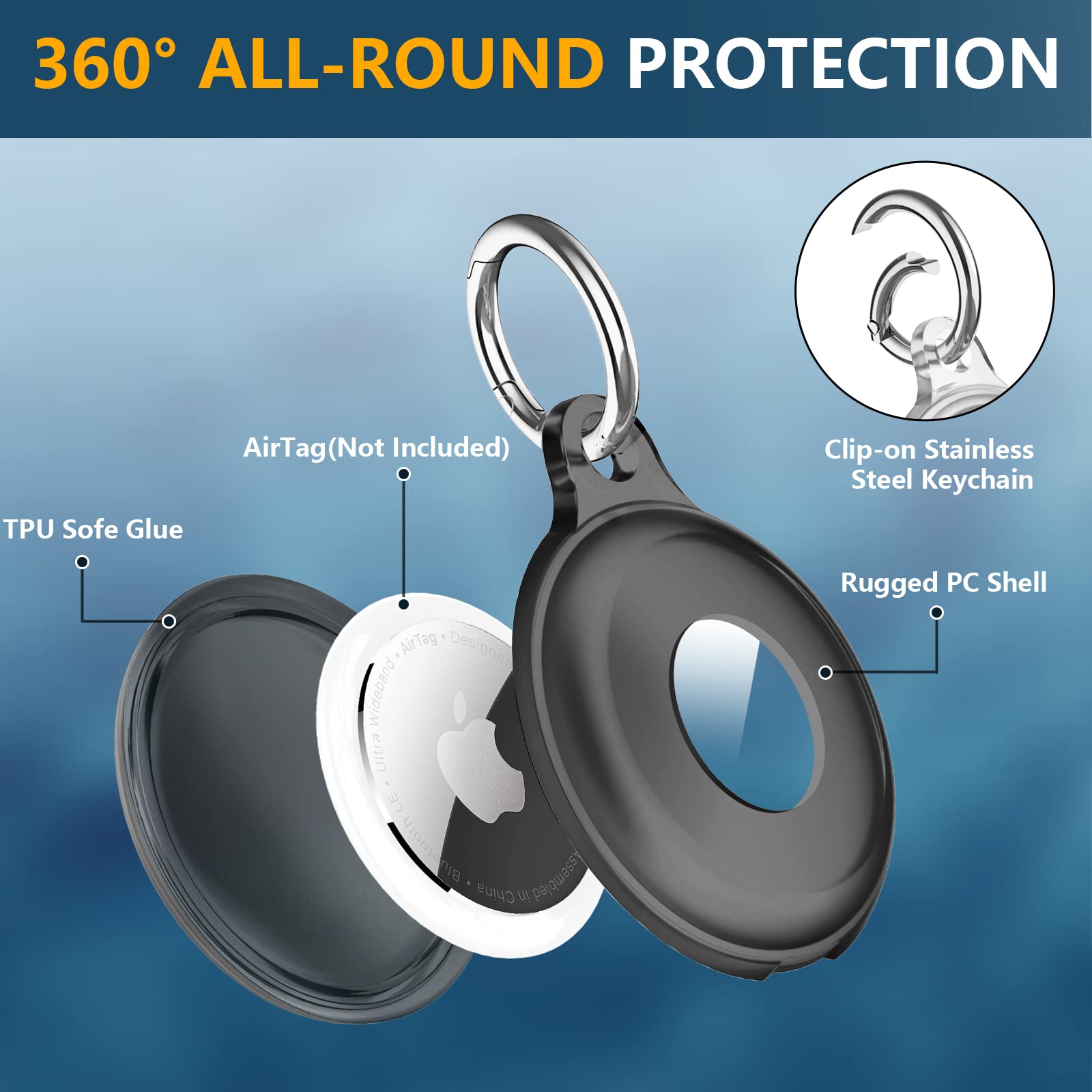 4 Pack Airtag Keychain for Apple Air Tag Holder IPX8 Waterproof Military-Grade Drop Shockproof Protective Cover Case Scratch Resistant for Pets, Dog, Keys, Cat, Luggage Royalty’s Flame