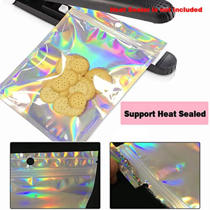 Smell Proof Bags & Resealable Foil Pouch Bag [100 PCS ] Great for Party Favor Food Storage (Holographic Color, 8 x 5.5 Inch) - Royalty’s Flame