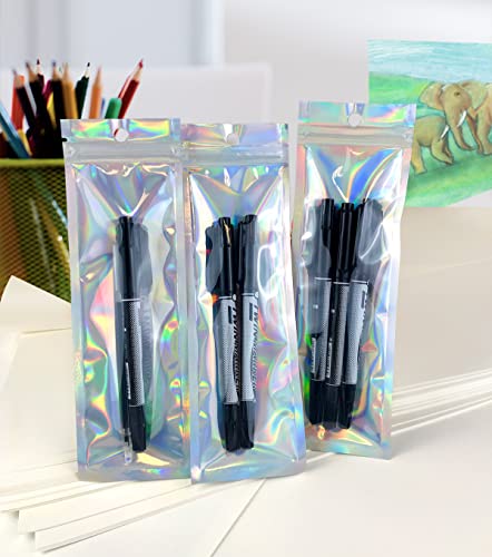 Smell Proof Bags & Resealable Foil Pouch Bag [100 PCS ] Great for Party Favor Food Storage (Holographic Color, 8 x 5.5 Inch) - Royalty’s Flame