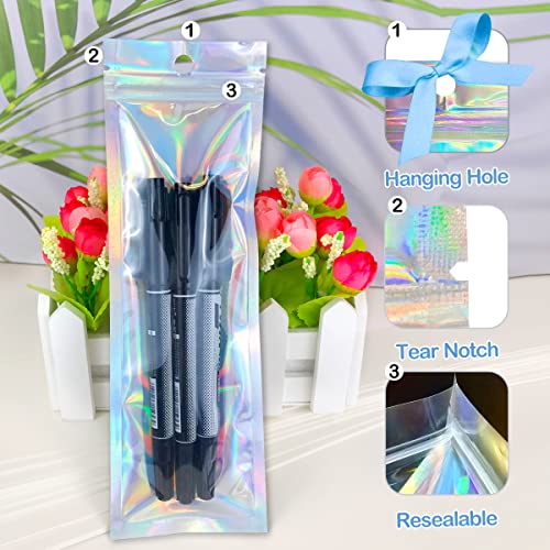 Smell Proof Bags & Resealable Foil Pouch Bag [100 PCS ] Great for Party Favor Food Storage (Holographic Color, 8 x 5.5 Inch) - Royalty’s Flame