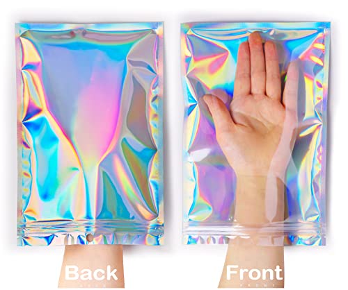 Smell Proof Bags & Resealable Foil Pouch Bag [100 PCS ] Great for Party Favor Food Storage (Holographic Color, 8 x 5.5 Inch) - Royalty’s Flame