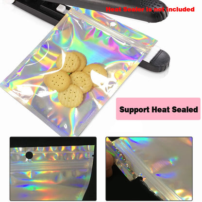 Smell Proof Bags & Resealable Foil Pouch Bag [100 PCS ] Great for Party Favor Food Storage (Holographic Color, 8 x 5.5 Inch) - Royalty’s Flame