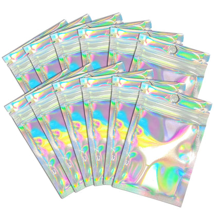 Smell Proof Bags & Resealable Foil Pouch Bag [100 PCS ] Great for Party Favor Food Storage (Holographic Color, 8 x 5.5 Inch) - Royalty’s Flame