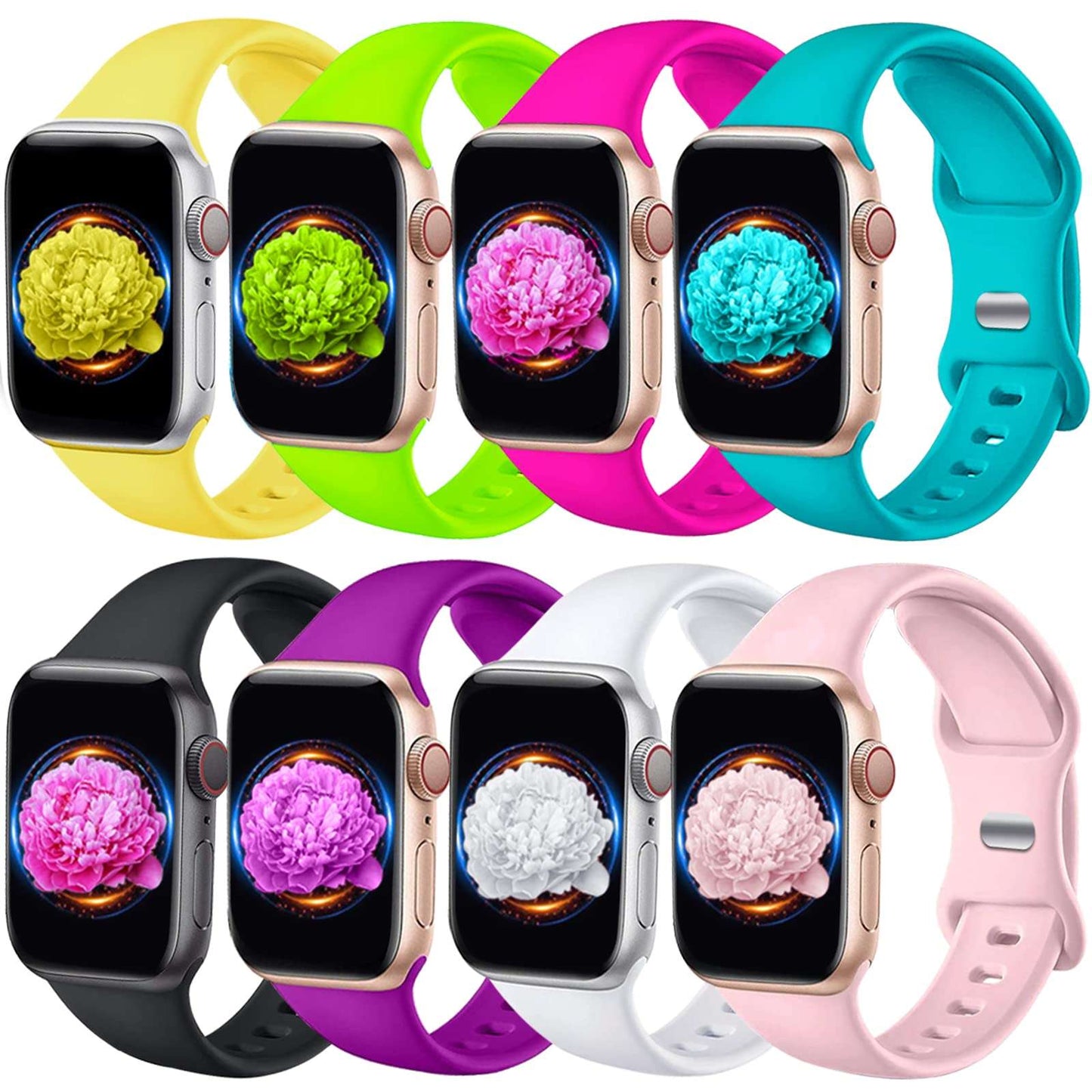 Brigtlaiff 8 Pack Bands Compatible with Apple Watch Band 38mm 40mm 41mm 42mm 44mm 45mm 49mm for Women Men, Breathable Soft Silicone Sport Strap for iWatch Series Ultra 9 8 7 6 5 4 3 2 1 SE - Royalty’s Flame