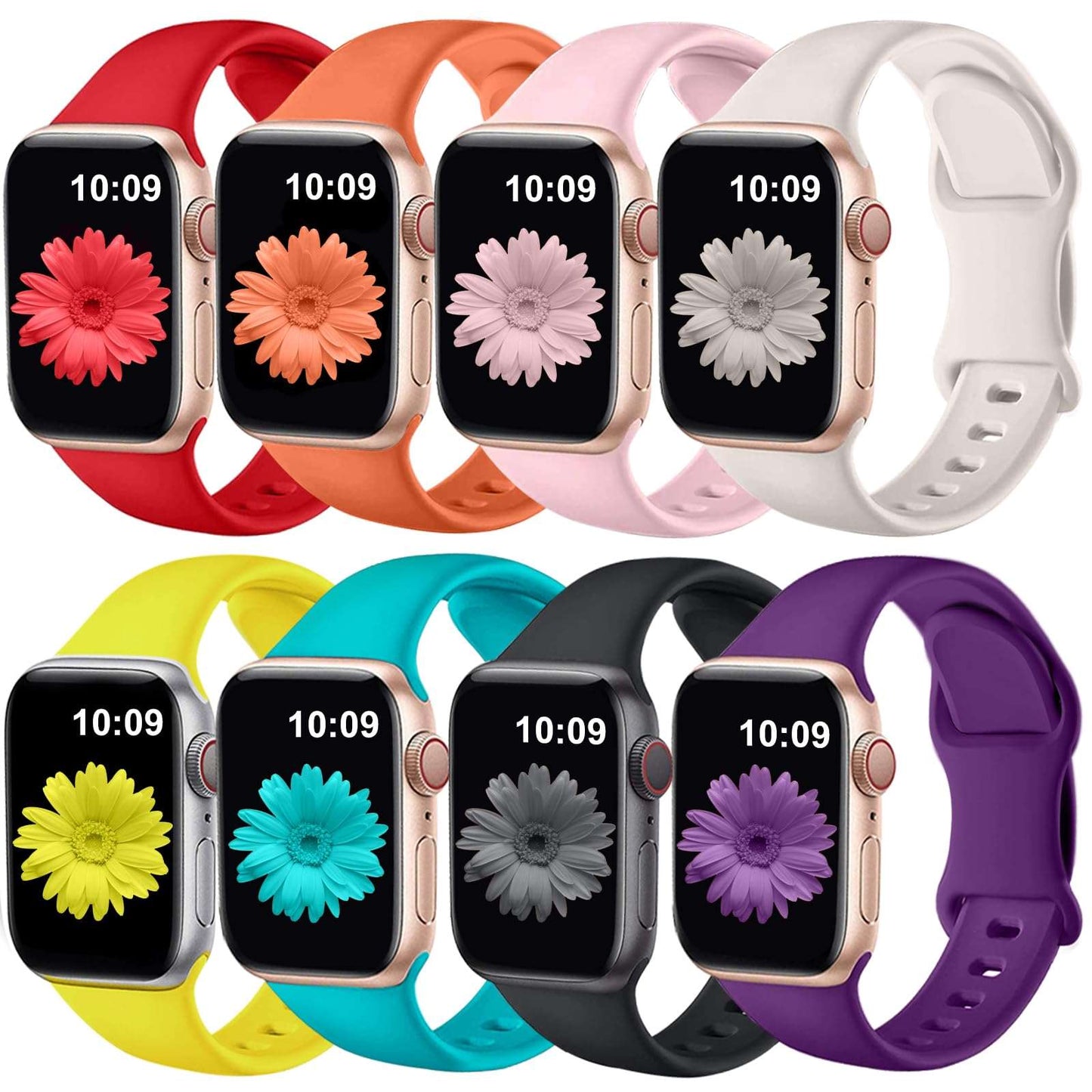 Brigtlaiff 8 Pack Bands Compatible with Apple Watch Band 38mm 40mm 41mm 42mm 44mm 45mm 49mm for Women Men, Breathable Soft Silicone Sport Strap for iWatch Series Ultra 9 8 7 6 5 4 3 2 1 SE - Royalty’s Flame