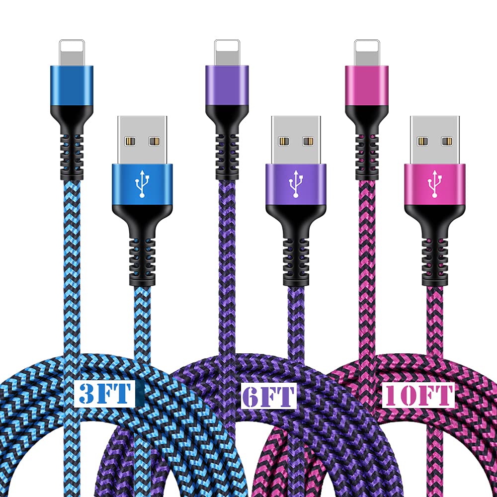 [3/6/10FT-5Pack] iPhone Charger Apple Certified Lighting Charge Cords Phone Power Data Cable Nylon Braided Fast Charging Wire for iPhone 13 12 Pro Max Mini 11 XR XS X 10 8 7 6s 6 Plus SE 2020, iPad Royalty’s Flame