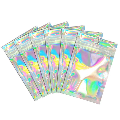 Smell Proof Bags & Resealable Foil Pouch Bag [100 PCS ] Great for Party Favor Food Storage (Holographic Color, 8 x 5.5 Inch) - Royalty’s Flame