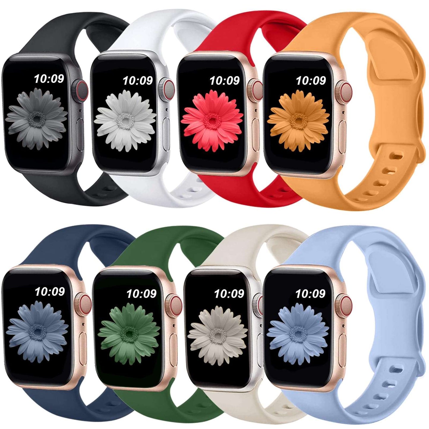 Brigtlaiff 8 Pack Bands Compatible with Apple Watch Band 38mm 40mm 41mm 42mm 44mm 45mm 49mm for Women Men, Breathable Soft Silicone Sport Strap for iWatch Series Ultra 9 8 7 6 5 4 3 2 1 SE - Royalty’s Flame