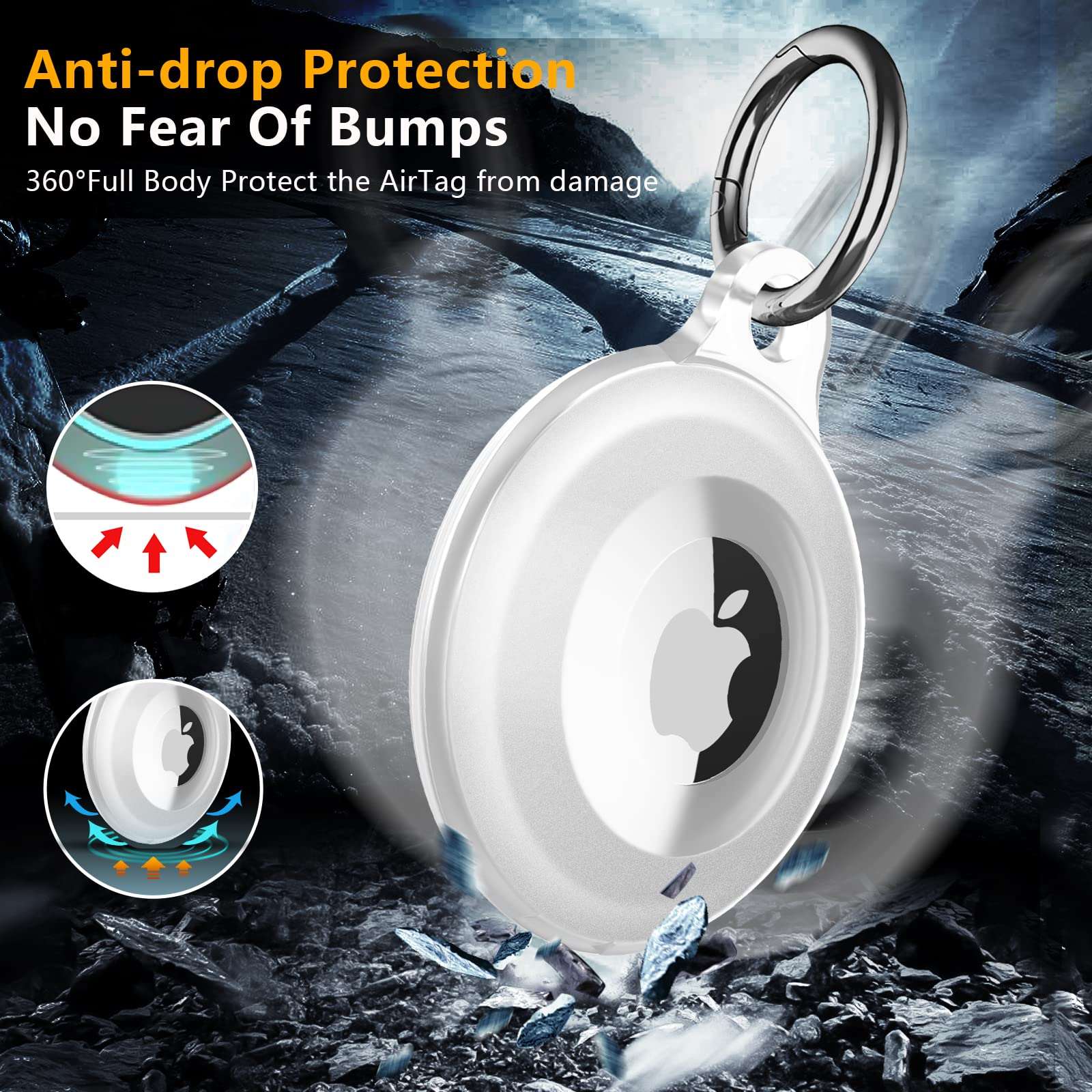 4 Pack Airtag Keychain for Apple Air Tag Holder IPX8 Waterproof Military-Grade Drop Shockproof Protective Cover Case Scratch Resistant for Pets, Dog, Keys, Cat, Luggage - Royalty’s Flame