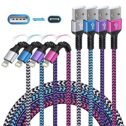 [3/6/10FT-5Pack] iPhone Charger Apple Certified Lighting Charge Cords Phone Power Data Cable Nylon Braided Fast Charging Wire for iPhone 13 12 Pro Max Mini 11 XR XS X 10 8 7 6s 6 Plus SE 2020, iPad Royalty’s Flame