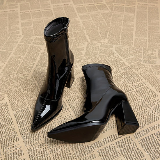 Chic Color Block Heeled Ankle Boots with Stylish Pointe  Easy Side Zip  Perfect for Any Occasion