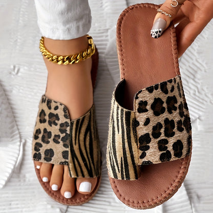 Womens DualTone Leopard Print Patchwork Slides  FashionForward SlipOn Summer Footwear for Trendy Ladies