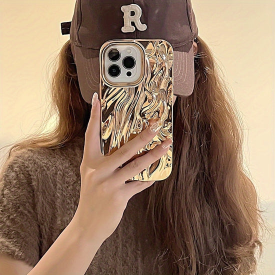 Ruched Silicone Phone Case  Electroplated Wrinkle Design Soft Touch Shockproof Compatible with iPhone  Stylish Protective Cover