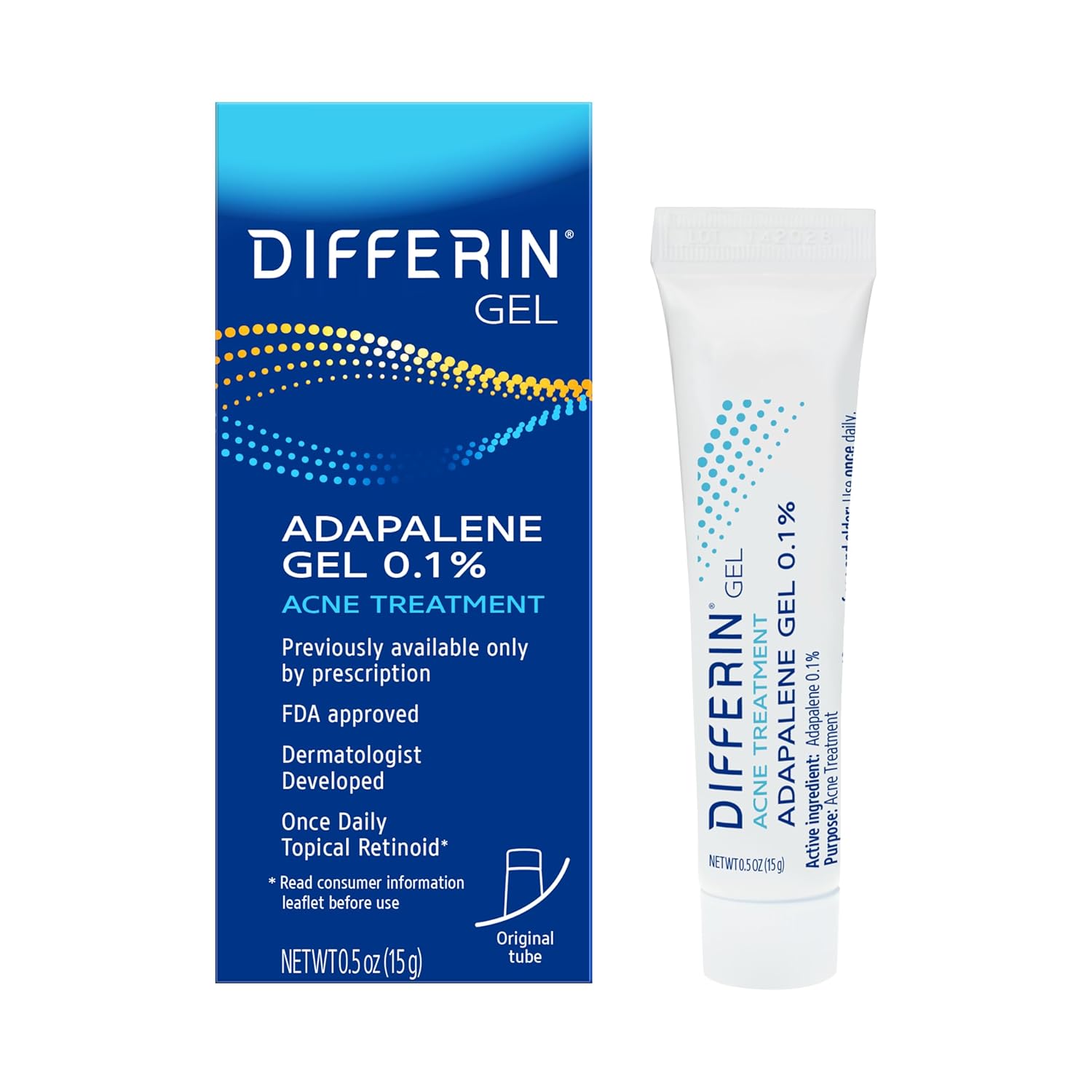 Differin Acne Treatment Gel 30 Day Supply Retinoid Treatment for Face with 01 Adapalene Gentle Skin Care for Acne Prone Sensitive Skin 15g Tube