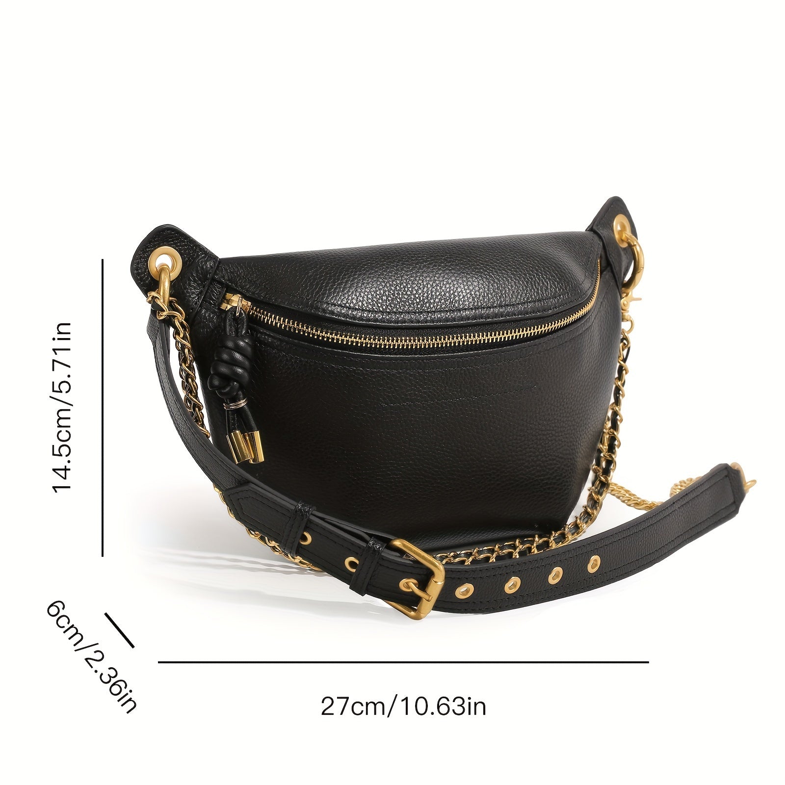 Stylish Genuine Leather Chest Bag  Womens Trendy Chain Crossbody Bag Punk Style Waist Bag for Street Wear Perfect for Daily Use Travel and Outdoor Activities