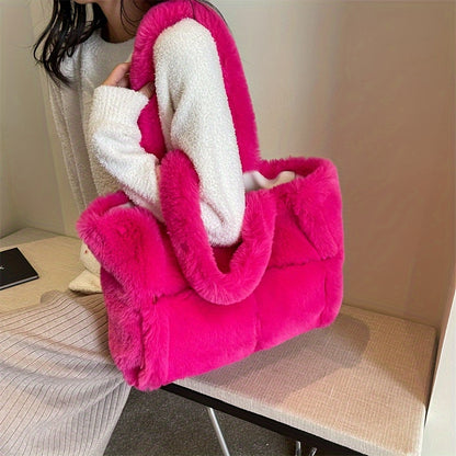 1pc Cozy Faux Fur Shoulder Bag for Women  Large Capacity Soft Plush Material Magnetic Closure Perfect for Autumn  Winter Travel  Available in Bright Pink Deep Brown White Black Small Crossbody Bag