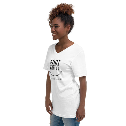 Smile Short Sleeve V-Neck T-Shirt Royalty’s Flame